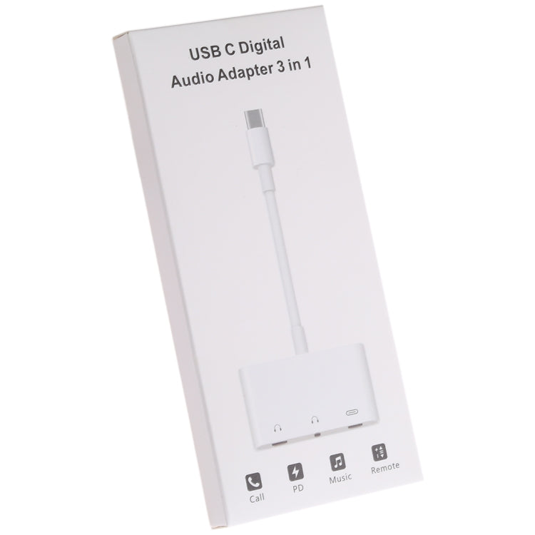 Adaptateur audio de charge numérique USB-C + 3,5 mm + 3,5 mm vers USB-C 3 en 1 (Blanc)