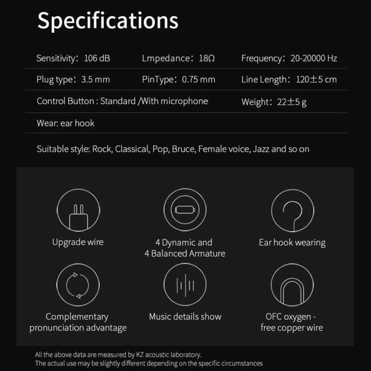 KZ ZS5 1.2m 3.5mm Casque de Contrôle Filaire avec Design Sport Suspendu à l'Oreille pour iPhone iPad Galaxy Huawei Xiaomi LG HTC et autres Smart (Gris)