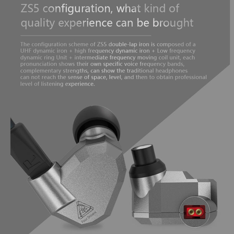 KZ ZS5 1.2m 3.5mm Auriculares con Control de Cable con diseño Deportivo para colgar en la Oreja Para iPhone iPad Galaxy Huawei Xiaomi LG HTC y otros Smart (Gris)