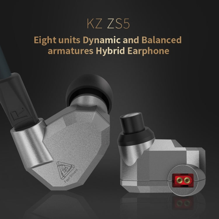 KZ ZS5 1.2m 3.5mm Wired Control Headphones with Sport Design Hanging in Ear for iPhone iPad Galaxy Huawei Xiaomi LG HTC and other Smart (Grey)