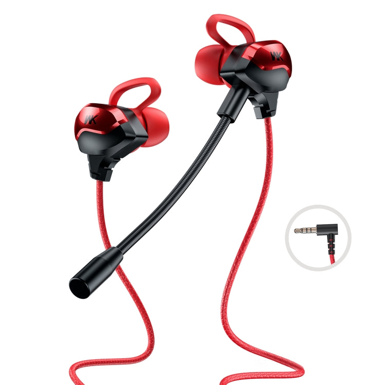 WK ET-Y30 ET Series Coude 3,5 mm dans écouteur filaire filaire avec microphone (rouge)