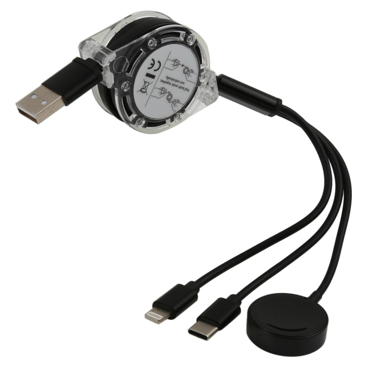 3 en 1 broche + Type-C / USB-C + Dock de charge magnétique Longueur du câble de charge télescopique multifonctionnel: 1M (Noir)