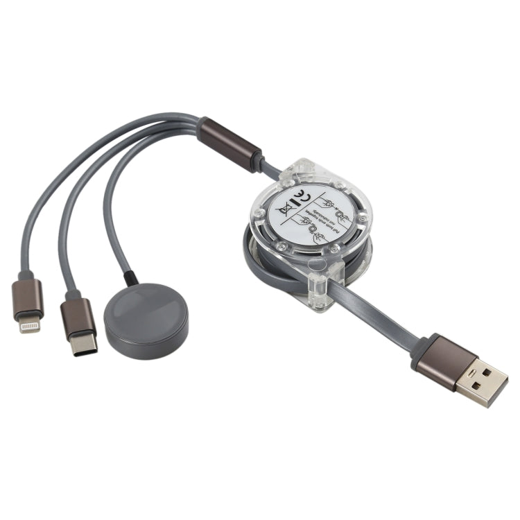 3 en 1 8 PIN + Tipo-C / USB-C + Base de Carga Magnética Cable de Carga telescópica Multifuncional longitud: 1M (Gris)