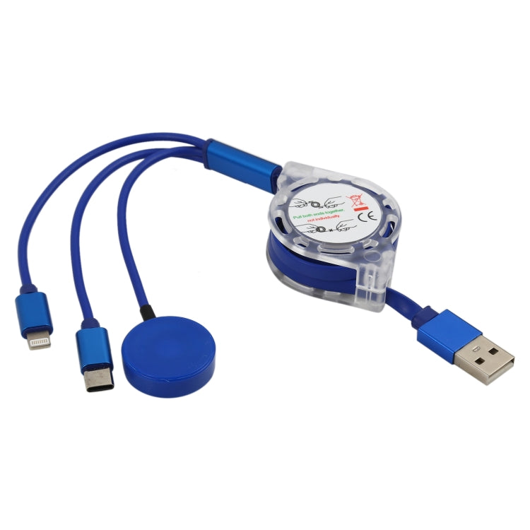3 en 1 pin + Tipo-C / USB-C + Base de Carga Magnética Cable de Carga telescópica Multifunción longitud: 1m (Azul)