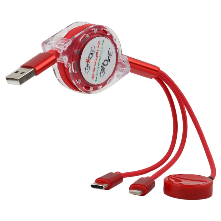 3 en 1 Pin + Type-C / USB-C + Dock de Charge Magnétique Longueur du Câble de Charge Télescopique Multifonctionnel: 1m (Rouge)