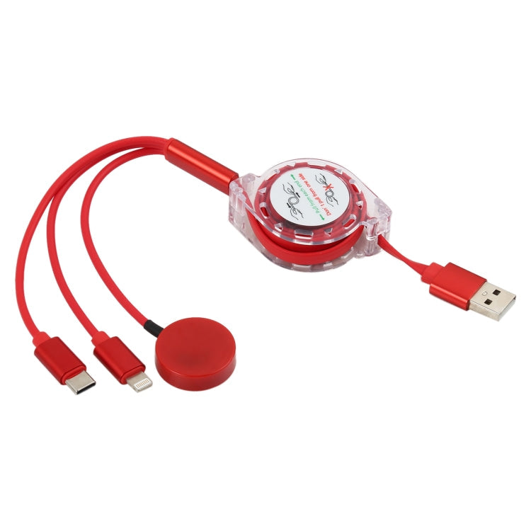 3 en 1 Pin + Tipo-C / USB-C + Base de Carga Magnética Cable de Carga telescópica Multifuncional longitud: 1m (Rojo)