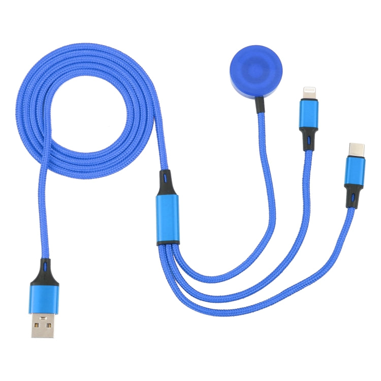 3 en 1 8 Pin + Tipo-C / USB-C + Base de Carga Magnética Cable de Carga Multifunción Longitud: 1M (Azul)
