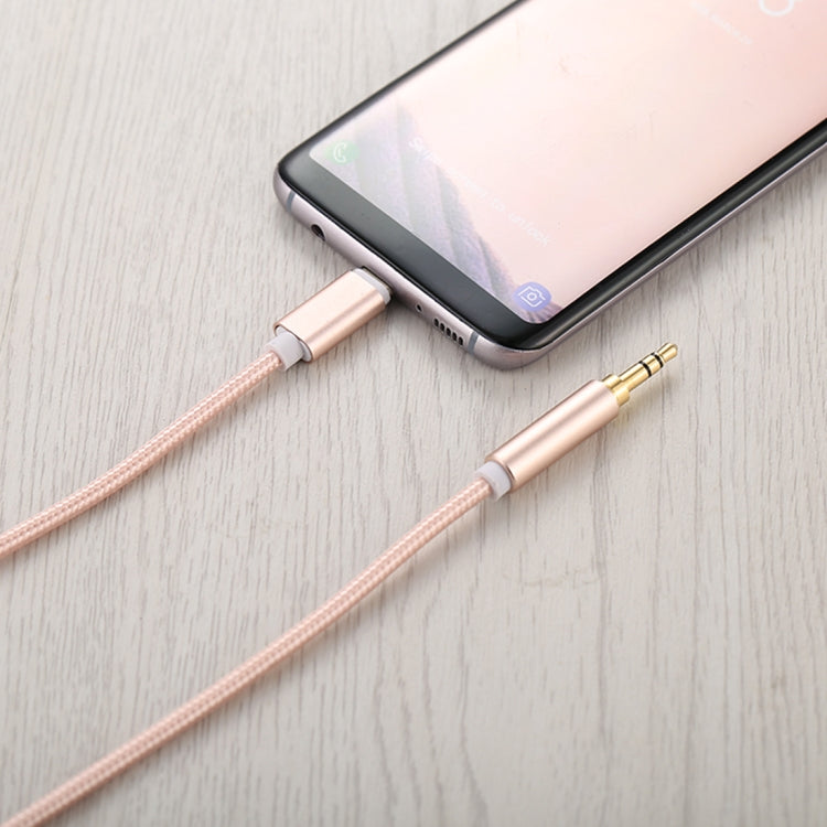 1m Weave Style 3.5mm Type C Male to Male Audio Cable for Galaxy S8 &amp; S8+ / LG G6 / Huawei P10 &amp; P10 Plus / Xiaomi Mi6 &amp; Max 2 and Other Smartphones (Pink)