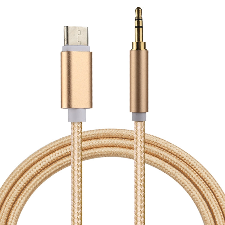 1m Weave Style 3.5mm Type C Male to Male Audio Cable for Galaxy S8 &amp; S8+ / LG G6 / Huawei P10 &amp; P10 Plus / Xiaomi Mi6 &amp; Max 2 and Other Smartphones (Gold)