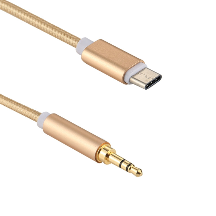 Cable de Audio Tipo C Macho a Macho de 3.5 mm con estilo de tejido de 1 m Para Galaxy S8 y S8 + / LG G6 / Huawei P10 y P10 Plus / Xiaomi Mi6 y Max 2 y otros Teléfonos Inteligentes (Dorado)