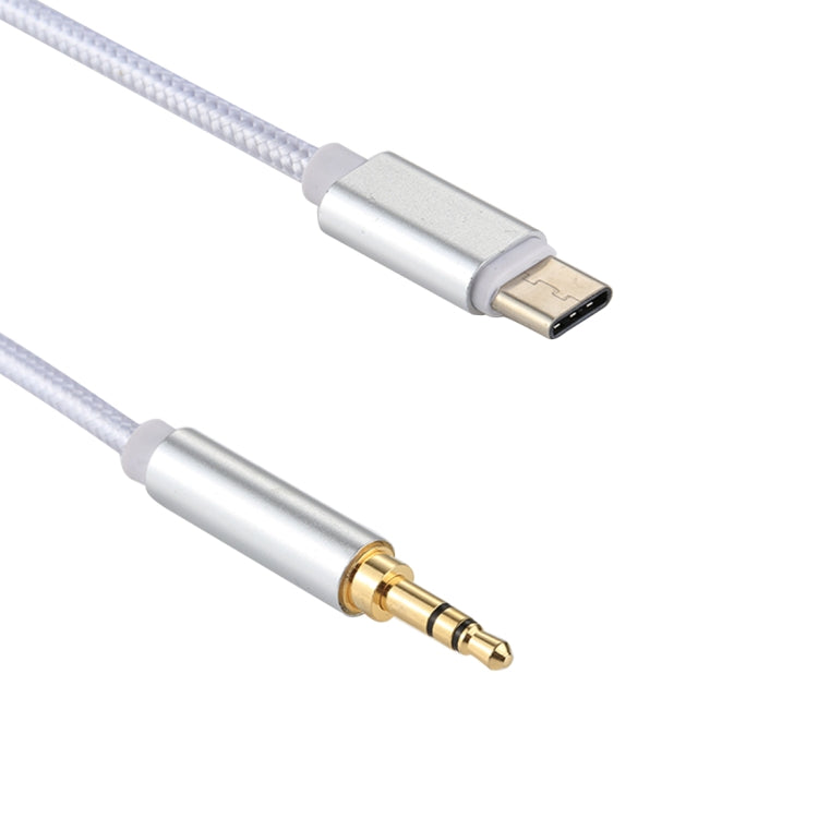 Cable de Audio Tipo C Macho a Macho de 3.5 mm con estilo de tejido de 1 m Para Galaxy S8 y S8 + / LG G6 / Huawei P10 y P10 Plus / Xiaomi Mi6 y Max 2 y otros Teléfonos Inteligentes (Blanco)