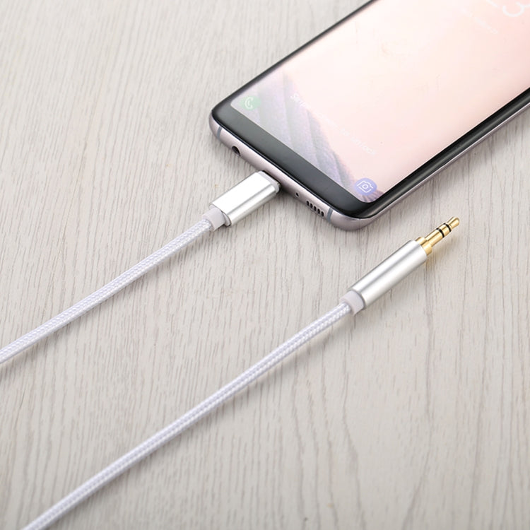 Cable de Audio Tipo C Macho a Macho de 3.5 mm con estilo de tejido de 1 m Para Galaxy S8 y S8 + / LG G6 / Huawei P10 y P10 Plus / Xiaomi Mi6 y Max 2 y otros Teléfonos Inteligentes (Blanco)