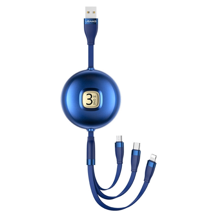 USAMS US-SJ508 U69 TYPE-C / USB-C + Micro USB + 8 PIN Cable de Carga telescópica Multifuncional Multifunción Cable de Carga longitud: 1m (Azul)