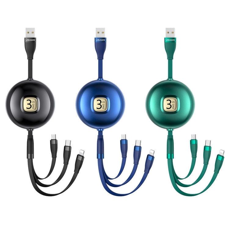 USAMS US-SJ508 U69 Type-C / USB-C + Micro USB + 8 PIN Multi-function Telescopic Charging Cable Cord Length: 1M (Green)