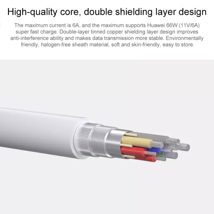 Longueur du câble de charge d'origine Huawei CC800 6A Type-C / USB-C vers Type-C / USB-C : 1,8 m (blanc)