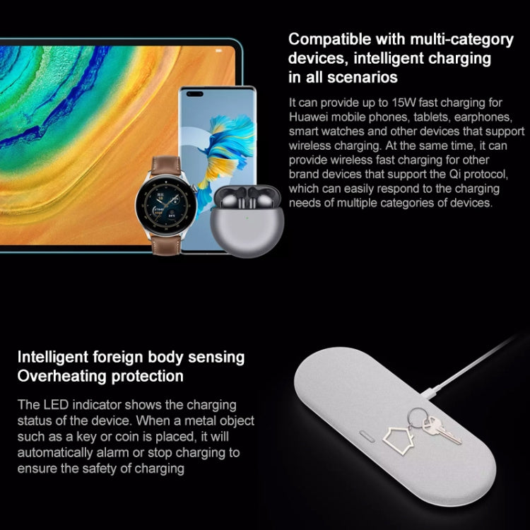Original Huawei 15W x 3 Multi-dispositivo Smart Wireless Tablero de Carga Conjunto conjuntizo-C / USB-C Cargador y Cable (Gray)