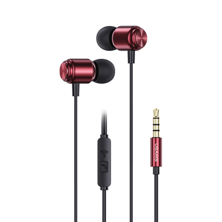 USAMS US-SJ548 EP-44 3.5mm Aluminum Alloy Cable Earphones with Center Control Length: 1.2m (Red)