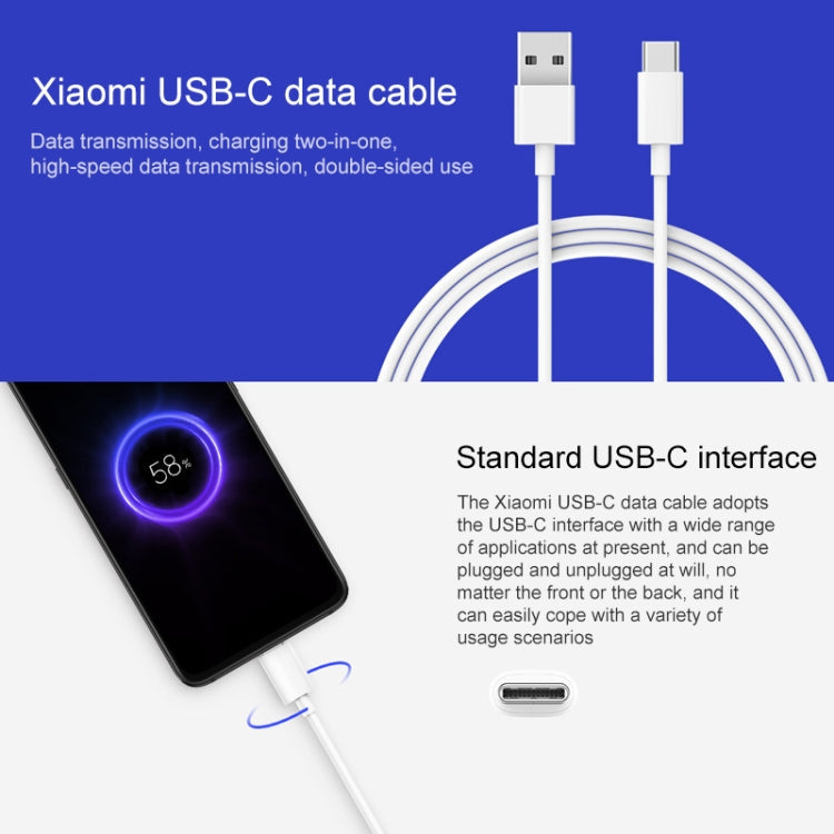 Câble de données d'origine Xiaomi USB vers USB-C / TYPE-C Version normale Longueur du câble : 1 m (Blanc)