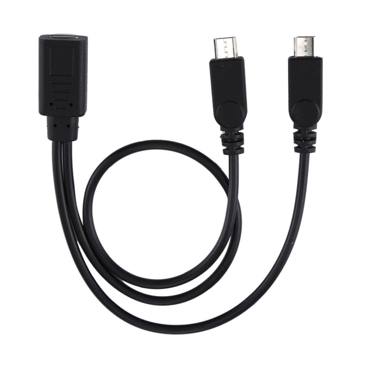 Câble adaptateur USB-C / TYPE-C femelle vers 2 x micro USB mâle et longueur totale du cordon : environ 30 cm