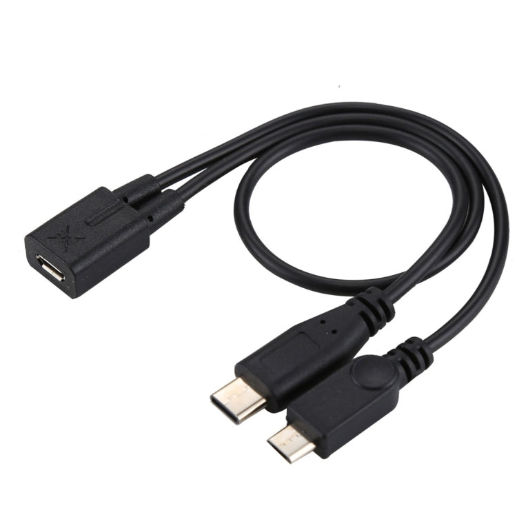 Micro USB Female to USB-C / Type-C Male + Micro USB Male Y Adapter Cable total length: about 30cm For Samsung Huawei Xiaomi HTC Meizu Sony and other Smart Phones