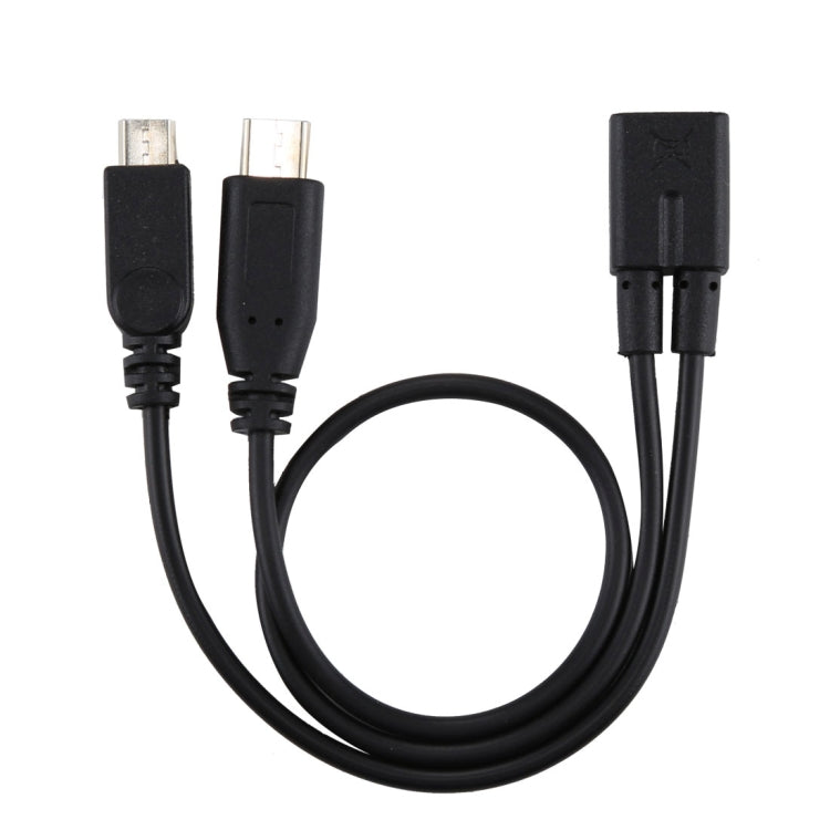 Micro USB Female to USB-C / Type-C Male + Micro USB Male Y Adapter Cable total length: about 30cm For Samsung Huawei Xiaomi HTC Meizu Sony and other Smart Phones
