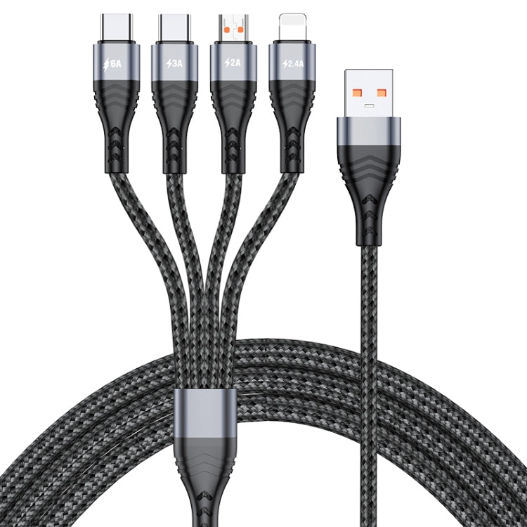 Câble de charge rapide 4 en 1 66 W 6 A USB vers 8 broches + micro USB USB-C/Type-C Longueur du câble : 1,2 m (gris)