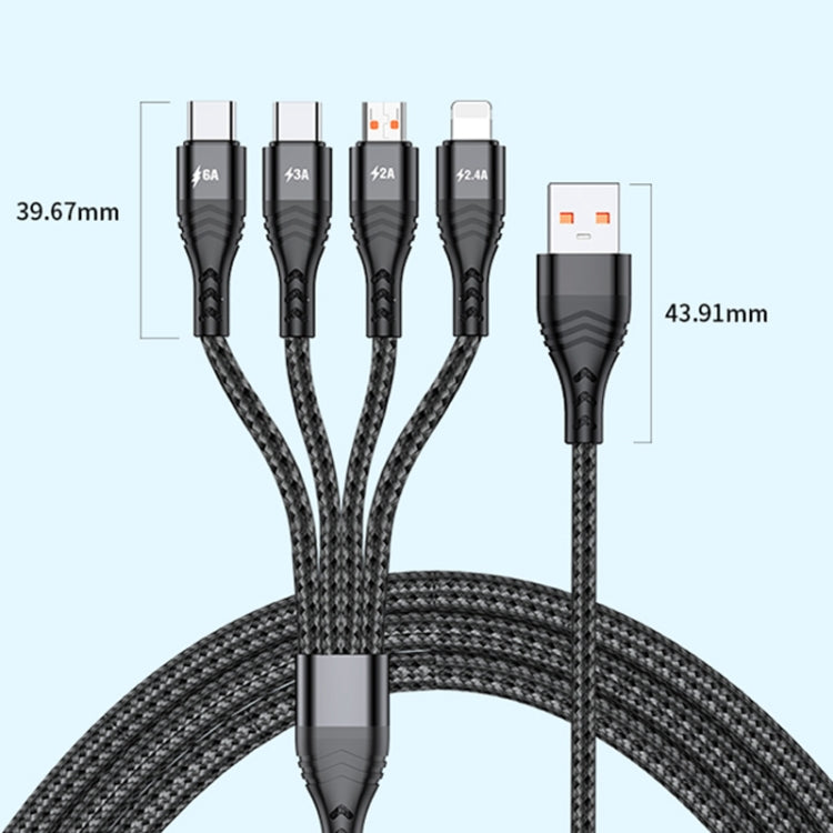4 en 1 66W 6A USB a 8 PIN + Micro USB USB-C / Tipo-C Cable de Carga Rápida longitud del Cable: 1.2m (Gris)