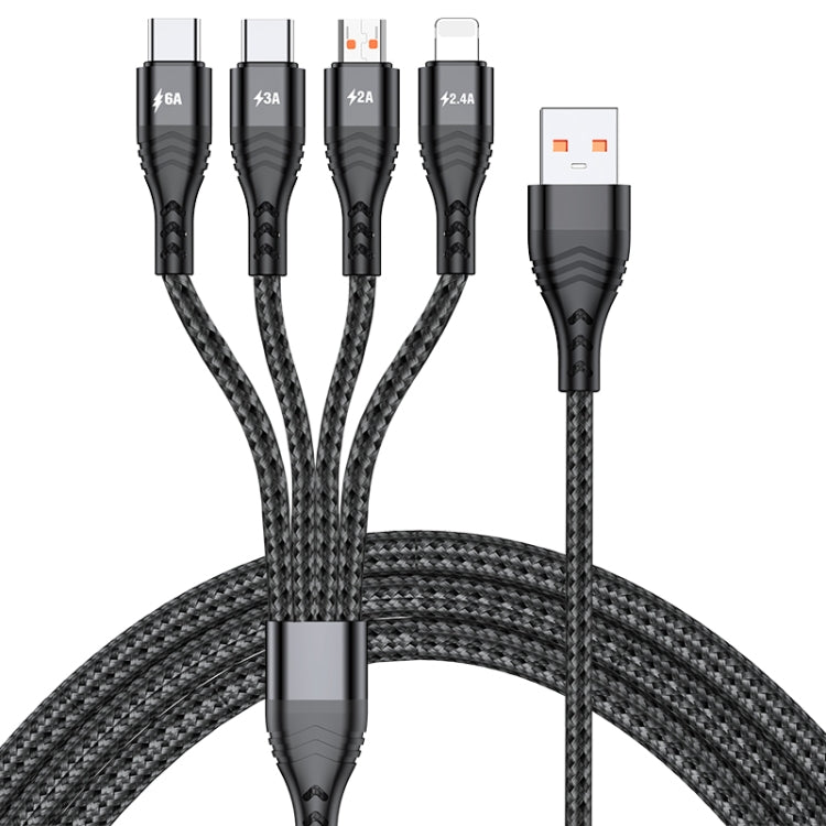 4 in 1 66W 6A USB to 8 PIN + Micro USB USB-C / Type C / Type C Fast Charging Cable Cable length: 2m (Black)