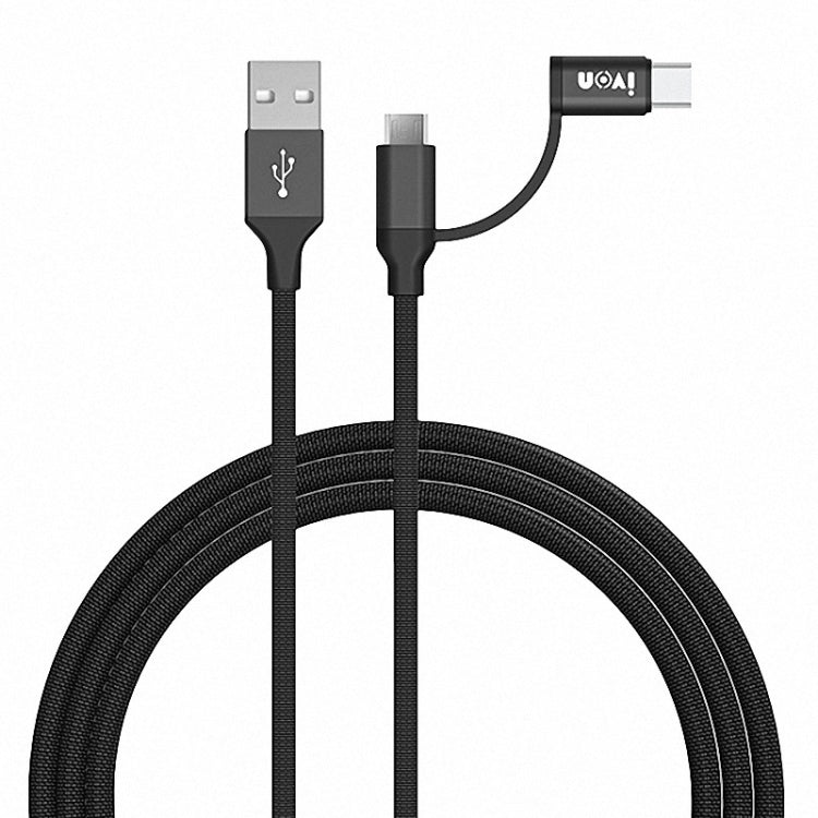 Ivon CA52 2.4A USB a Tipo-C + Micro USB 2 en 1 Cable de Datos de Sincronización de Carga Longitud: 1M (Negro)