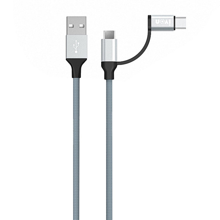 Ivon CA52 2.4A USB a Tipo-C + Micro USB 2 en 1 Cable de Datos de Sincronización de Carga Longitud: 1M (Plata)