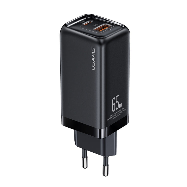 USAMS US-CC153 T47 65W USB-A + USB-C / TYPE-C Dual Port Super Silicon Fast Charger EU Plug (Noir)
