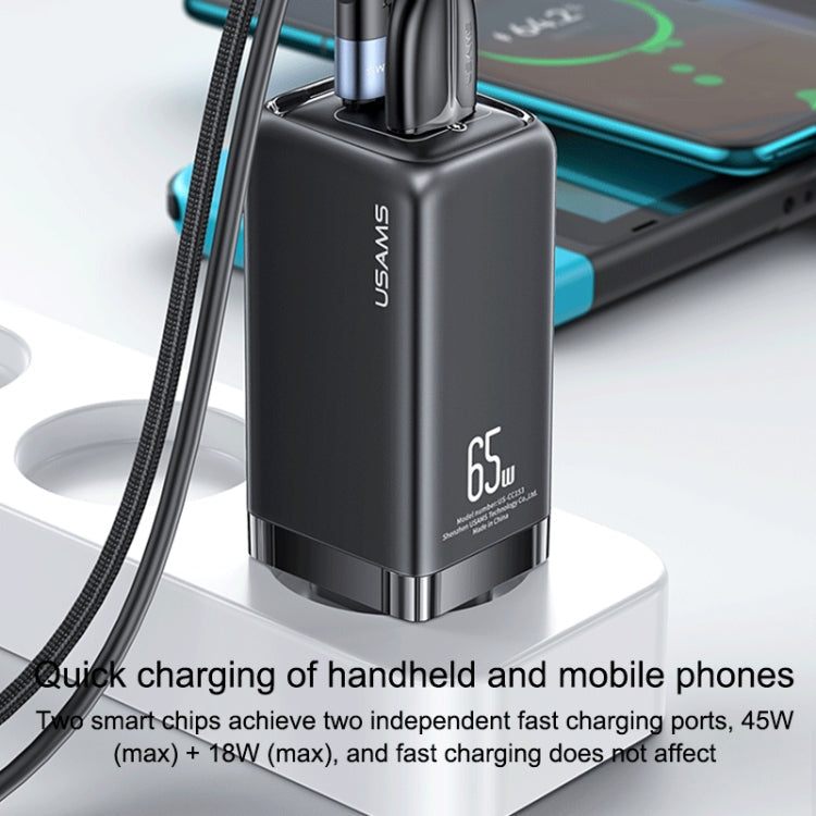 USAMS US-CC153 T47 65W USB-A + USB-C / TYPE-C Dual Port Super Silicon Fast Charger EU Plug (White)