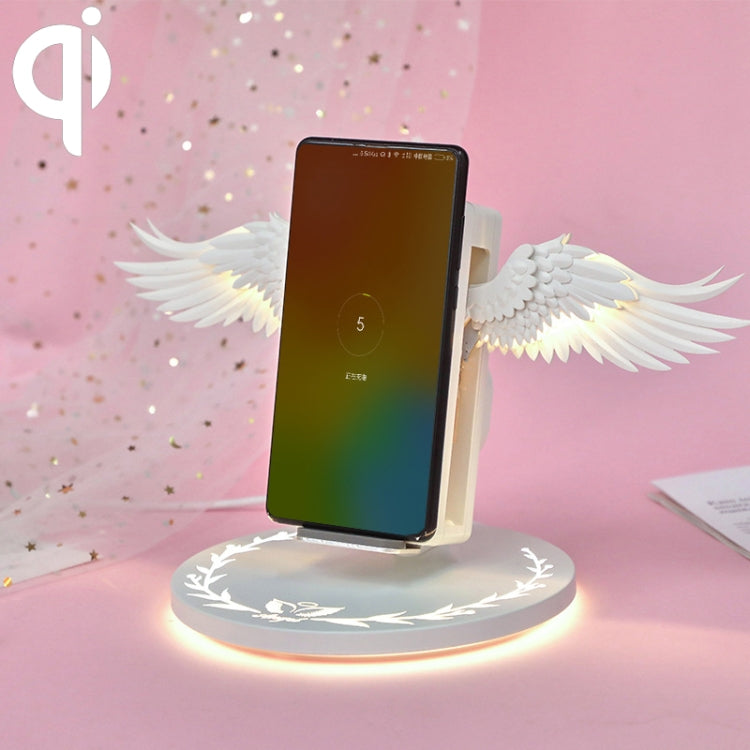 Chargeur vertical intelligent de téléphone portable sans fil en forme d'ailes d'ange 10W avec base d'éclairage