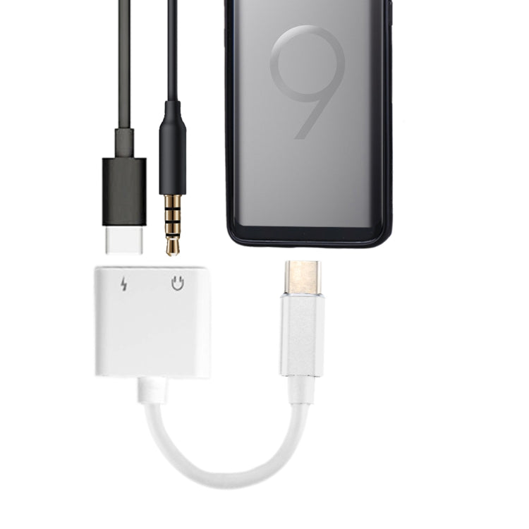 Adaptateur convertisseur de charge audio 2 en 1 3,5 mm vers USB-C / Type-C (blanc)