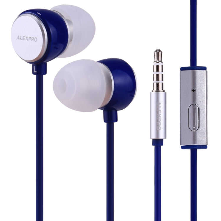 ALEXPRO E110i Écouteurs stéréo intra-auriculaires 1,2 m avec contrôle filaire et basses avec microphone pour iPhone iPad Galaxy Huawei Xiaomi LG HTC et autres smartphones (Bleu)