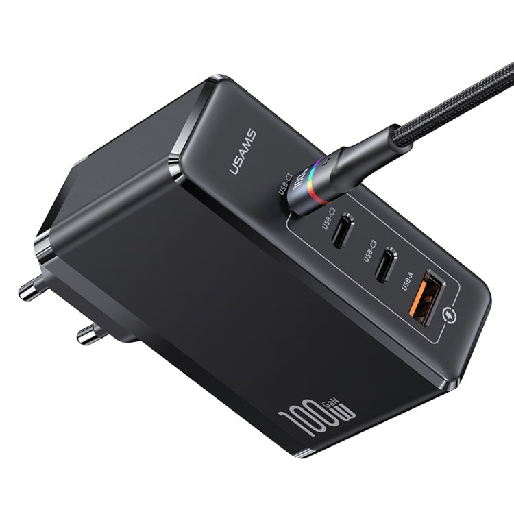 USAMS US-CC163 T50 4 in 1 100W USB + USB-C / Type-C Wall Travel Charger EU Plug