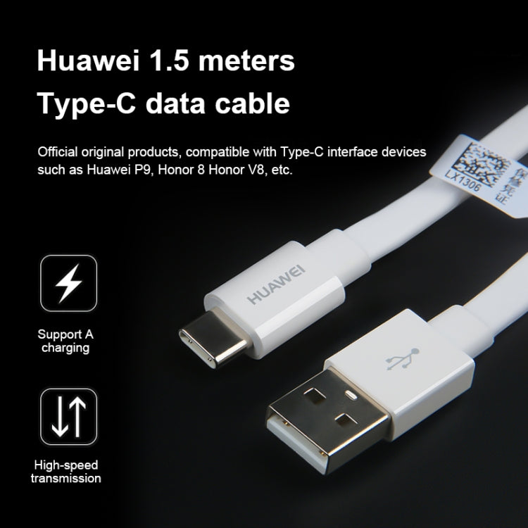 Original Huawei Colorful Data Cable USB to USB-C / Type-C Interface 2A Cable length: 1.5m (White)