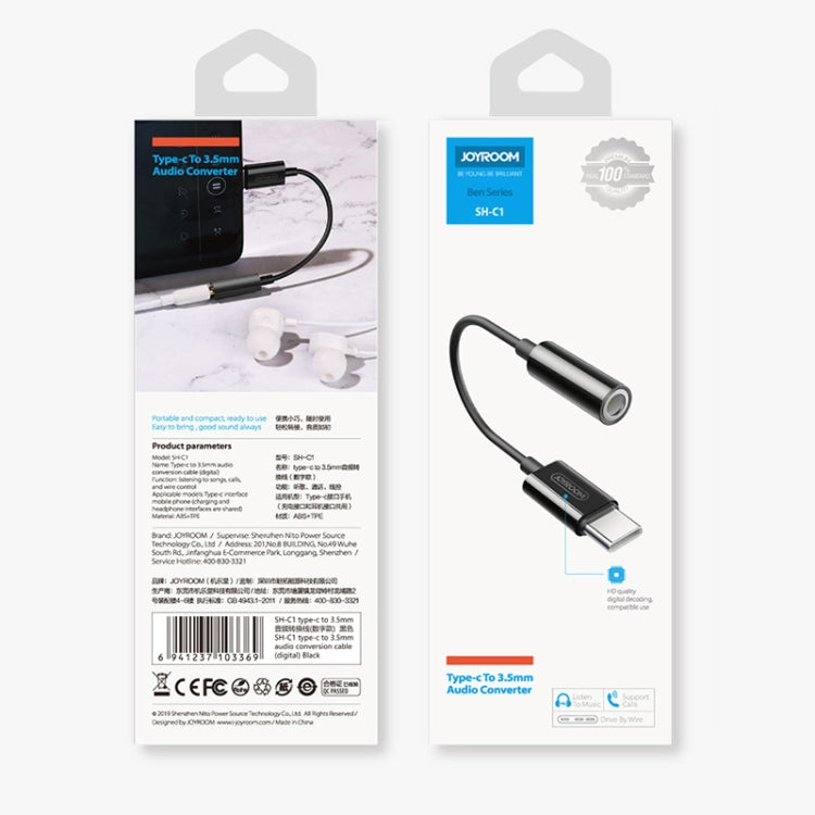 Joyroom SH-C1 Tipo-C / USB-C a Adaptador convertidor de Audio Digital de 3.5 mm (Negro)