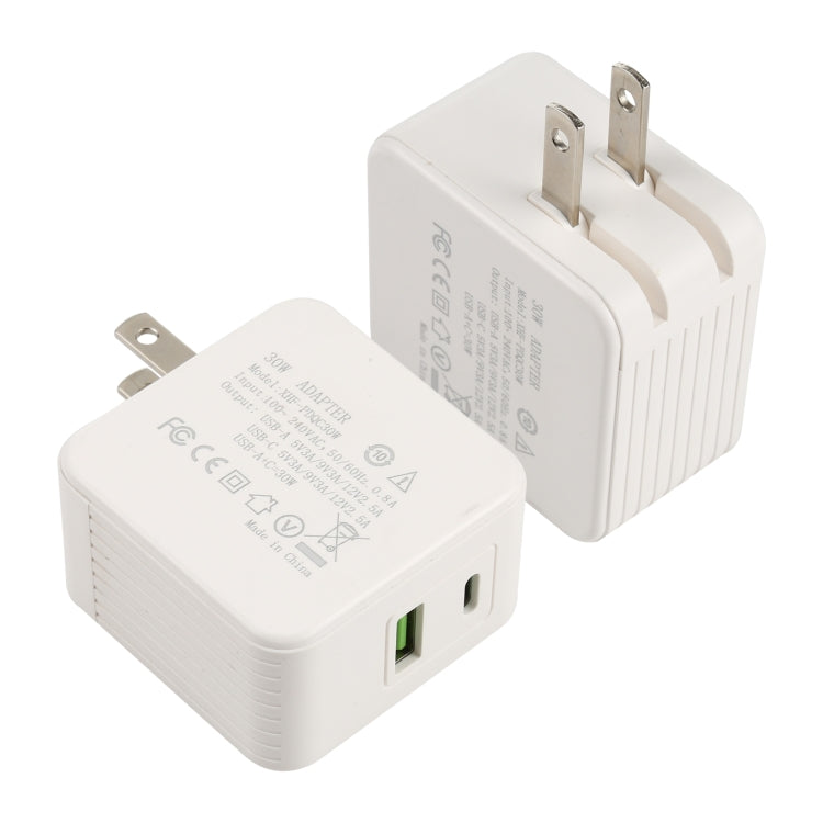XHF-PDQC30W 30W QC 3.0 USB + PD USB-C / Type-C Chargeur de voyage rapide avec prise pliable US Plug
