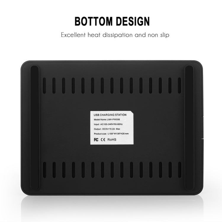 LMH-PW006 Multifunction 96W DC5V/19.2A(MAX) Output 8 USB Ports Smart Charger Detachable Charging Station (Black)