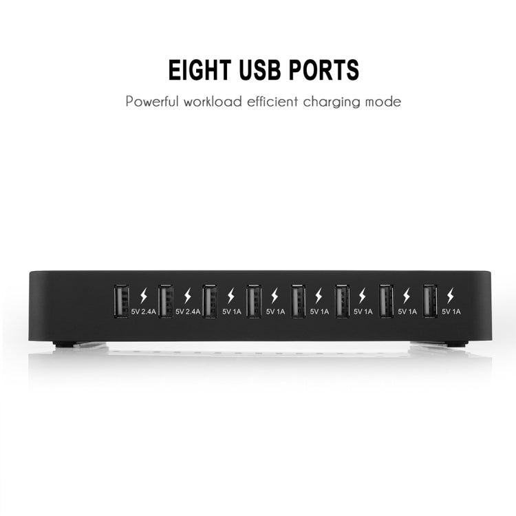 Multifunction 50W DC5V / 10A (MAX) Output (low power) 8 USB Ports Detachable Charging Station Smart Charger For iPad tablets iPhone Galaxy Huawei Xiaomi LG HTC and other Smart Phones rechargeable devices (Black)