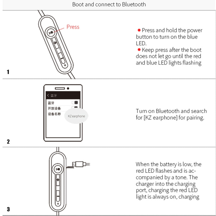 KZ ZS3 85cm Bluetooth 4.2 Módulo de actualización Inalámbrico avanzado Cable para Auriculares (Negro)