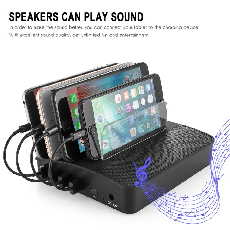 Detachable Multifunction USB Charging Station 4 Ports and Wireless Bluetooth Speaker for iPad Tablets iPhone Galaxy Huawei Xiaomi LG HTC and Other Smartphones Rechargeable Devices (Black)