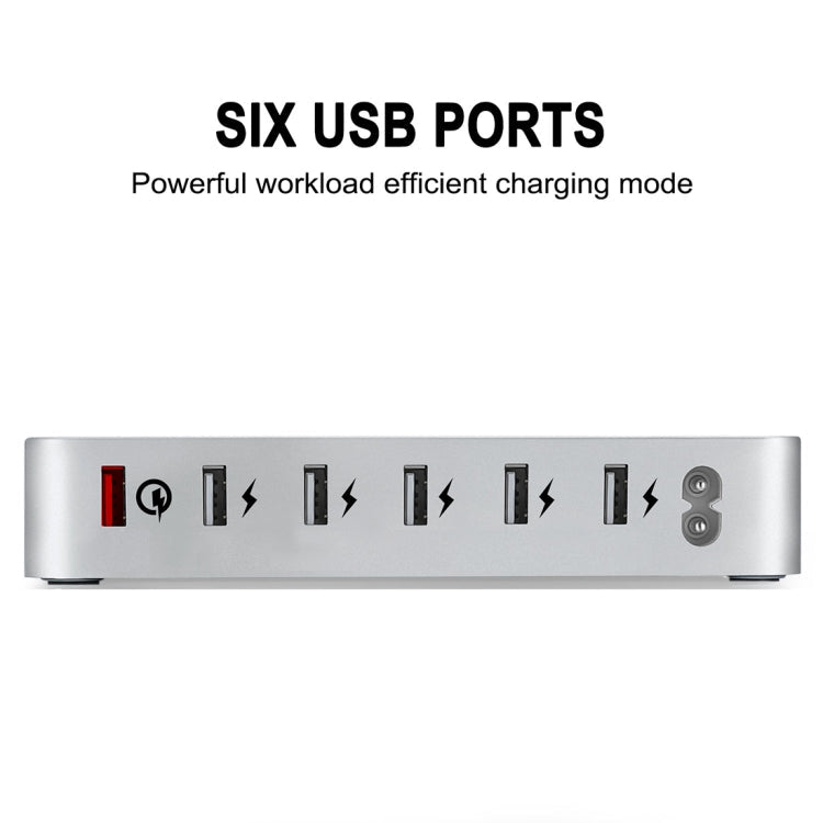 Multifunction AC 100V~240V 6 USB-C Ports PD Detachable Charging Station Smart Charger US / Eu / UK / AU / Japan Plug (Silver)