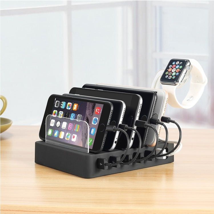 Multifunction DC5V/9A QC18W Output 6 USB Ports Detachable Charging Station Smart Charger Support QC3.0 (Black)