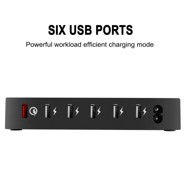 Multifonction DC5V/9A QC18W Sortie 6 ports USB Station de charge détachable Prise en charge du chargeur intelligent QC3.0 (Noir)