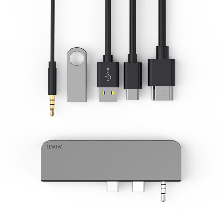WIWU Alpha m X Pro 5 en 1 USB 3.0 x2 + HDMI + Conector de Audio de 3.5 mm + Estación de acoplamiento HUB multifunción tipo C / USB-C