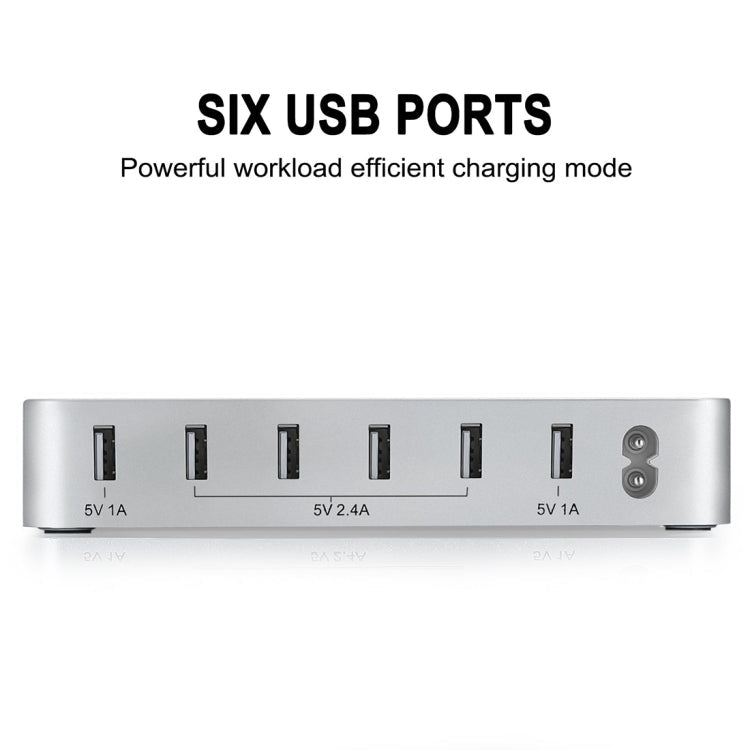 Multifonction DC5V / 10A (MAX) Sortie 6 Ports Station de Recharge USB Détachable Chargeur Intelligent (Argent)