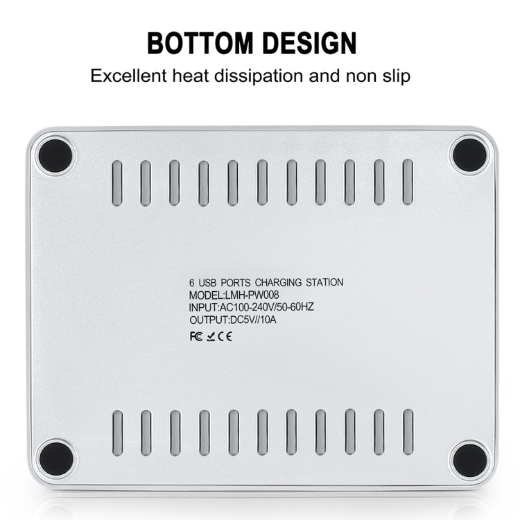 Multifonction DC5V / 10A (MAX) Sortie 6 Ports Station de Recharge USB Détachable Chargeur Intelligent (Argent)