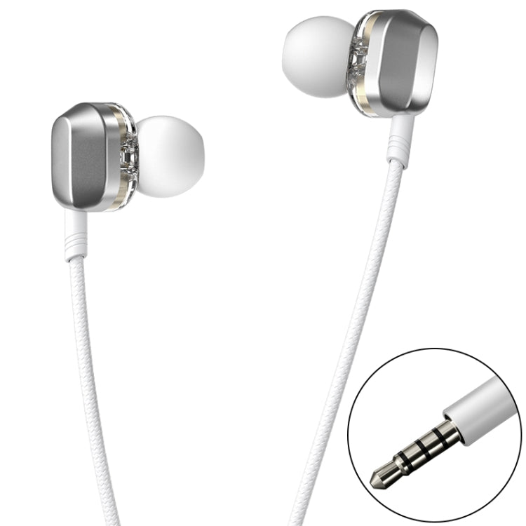 WK Y9 3.5mm Dual Moving Coil HiFi Stereo Wired Stereo Earphone (White)
